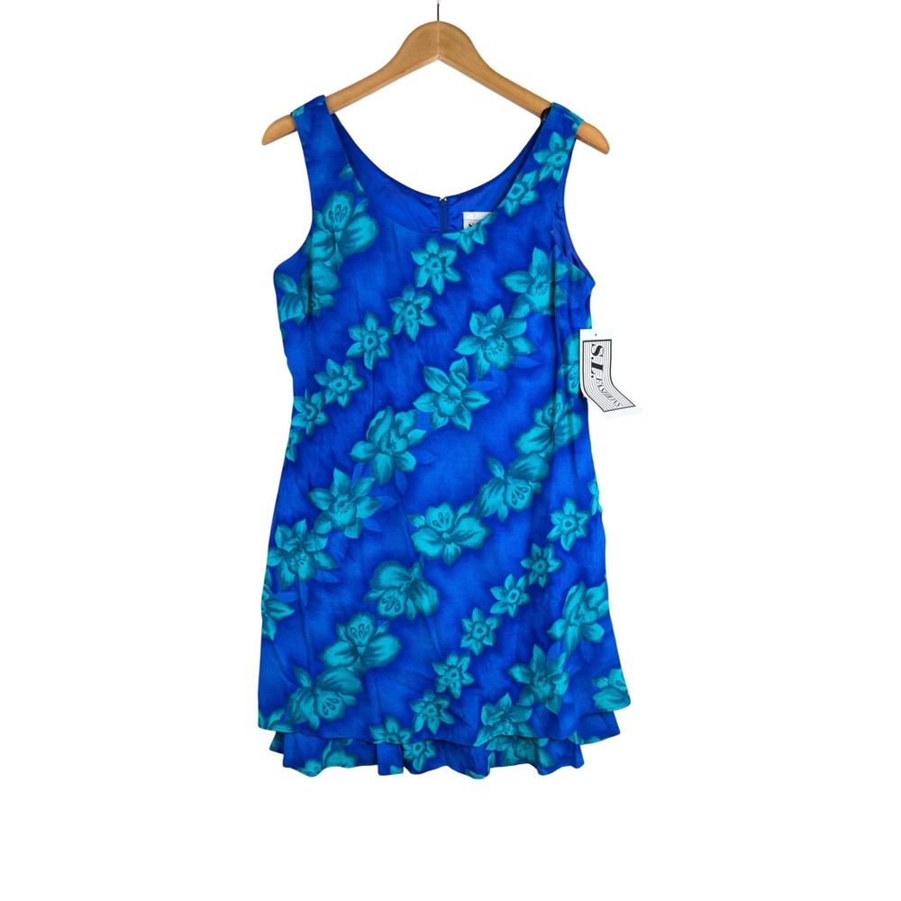 New S.L. Fashions‎ Vintage Floral Print Sleeveless Dress size 10 Blue